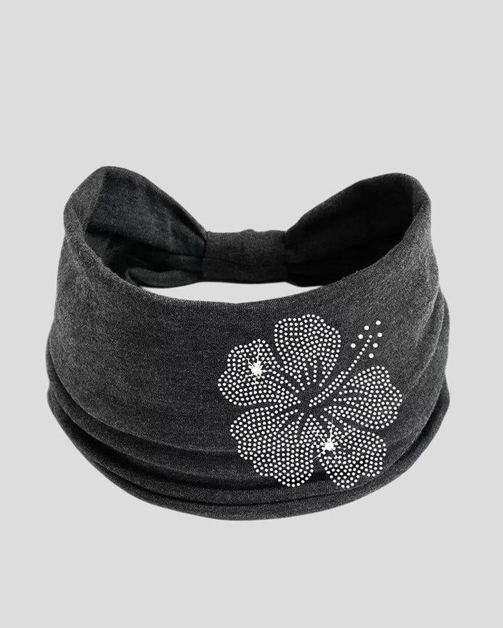 Wide Stretch Headband With Rhinestone Floral Decor