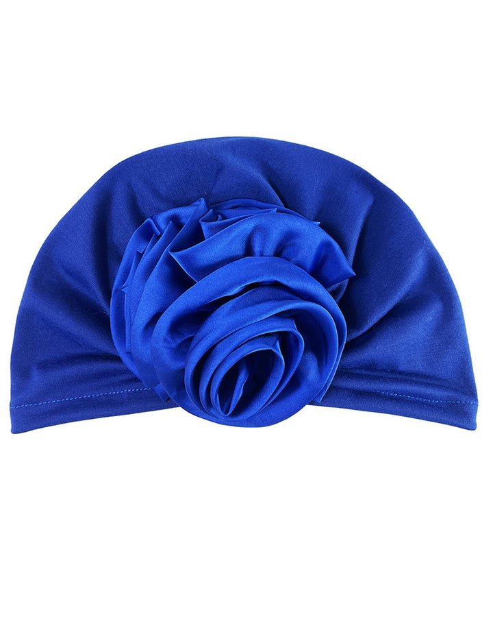 Solid Color Flower-Accented Stretchy Headwrap Hat