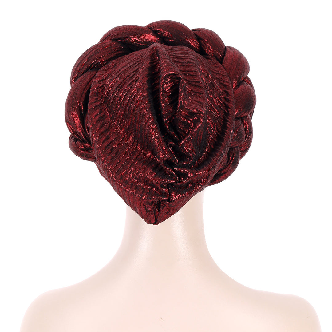 Metallic Gold Foil Cross-Braided Forehead Turban Hat