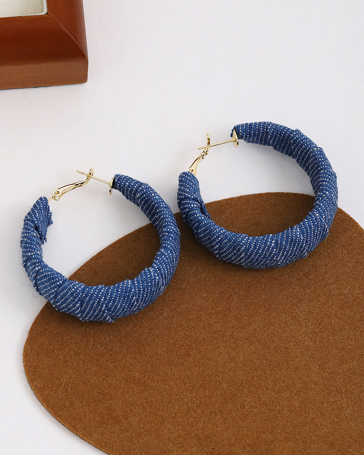 Vintage Distressed Blue Denim Circle Earrings
