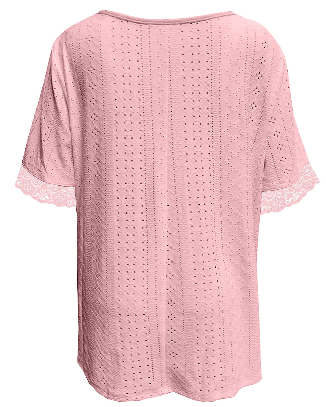 V-neck Openwork Knit Lace-trimmed Short-sleeved Blouse