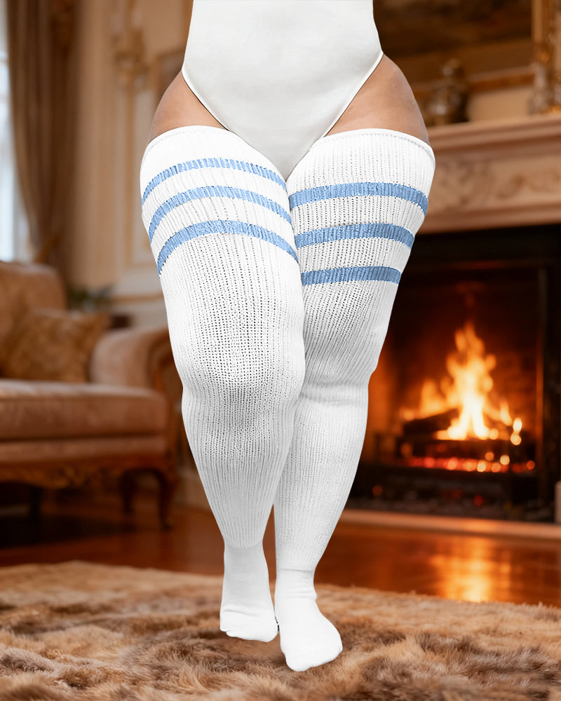 Plus Size Women's Extra Long Thigh High Stripes Socks