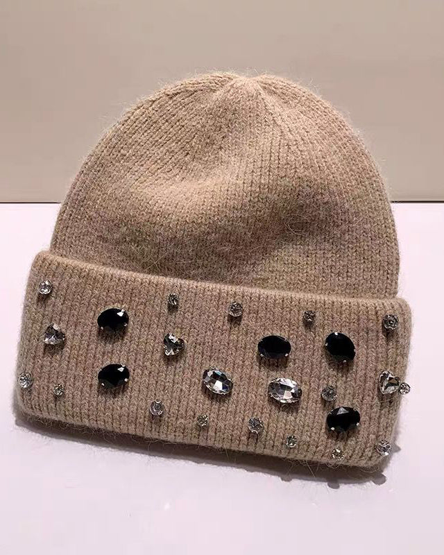 Handmade Rhinestone Wool Hat/knitted Hat