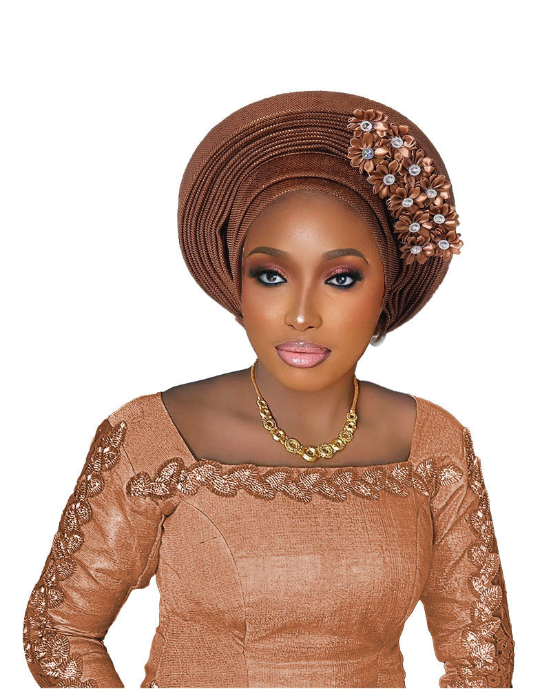 Adhesive Floral Appliqué Heavy-duty Craftsmanship Lurex Thread Layered Tie-strap Turban Hat