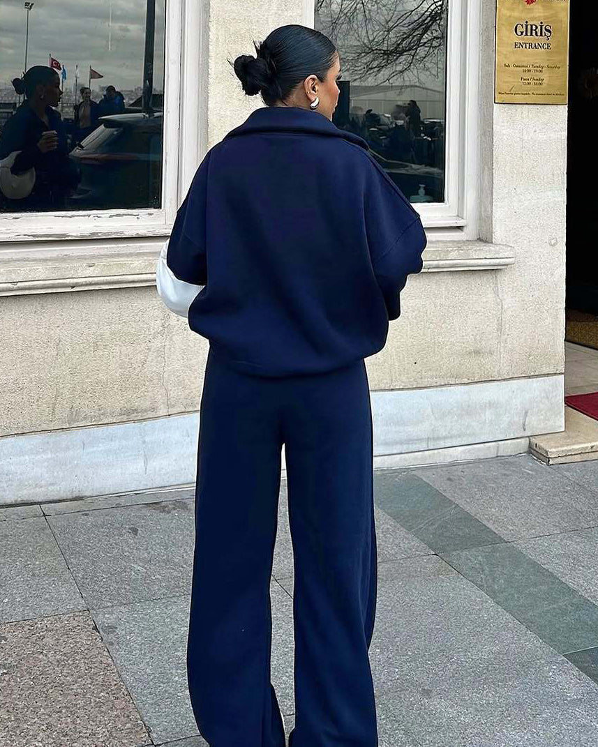 Half-placket Pullover Sweat Pants Two-piece Loose Casual Autumn And Winter Suit