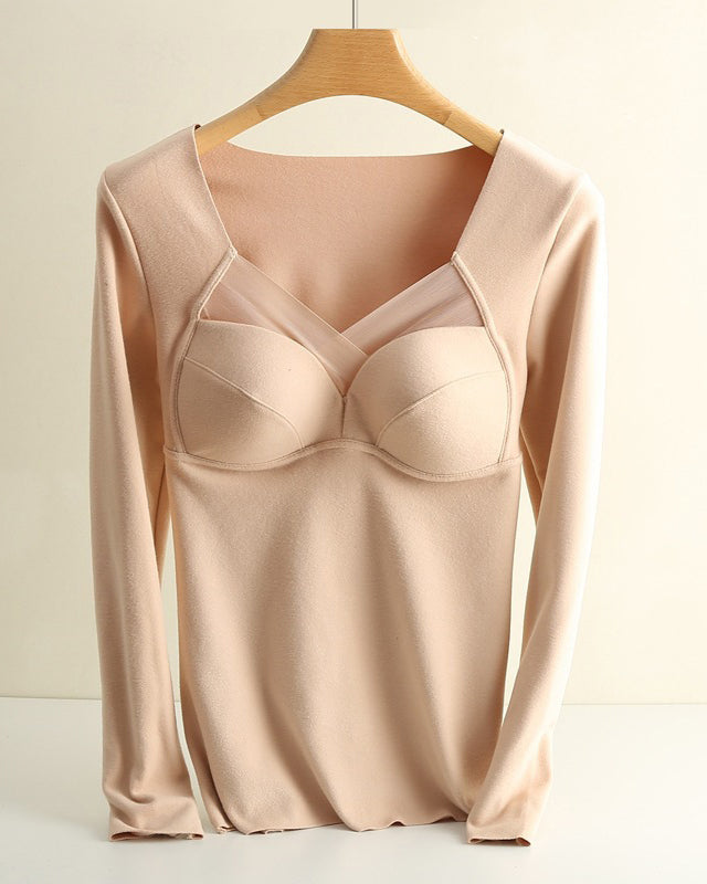 Fleece Thermal Underwear Long Sleeve Fixed Latex Cup Large Size Base Thermal Top