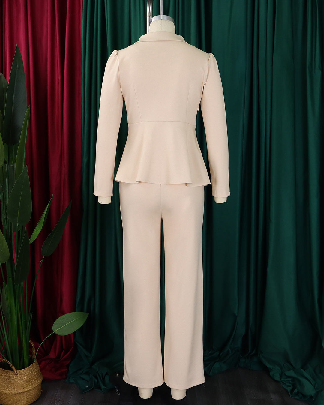 Elegant Office Lady Style Ruffled Top and Wide-leg Pants Set