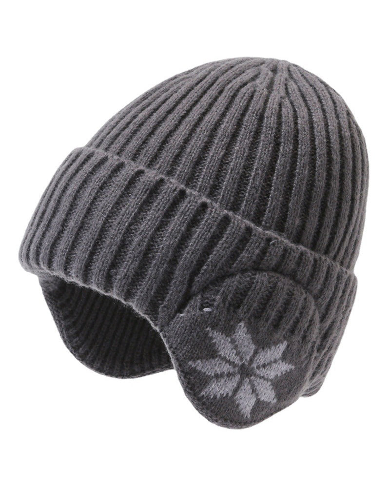 Fleece-lined Thermal Knit Earflap Hat with Snowflake Pattern