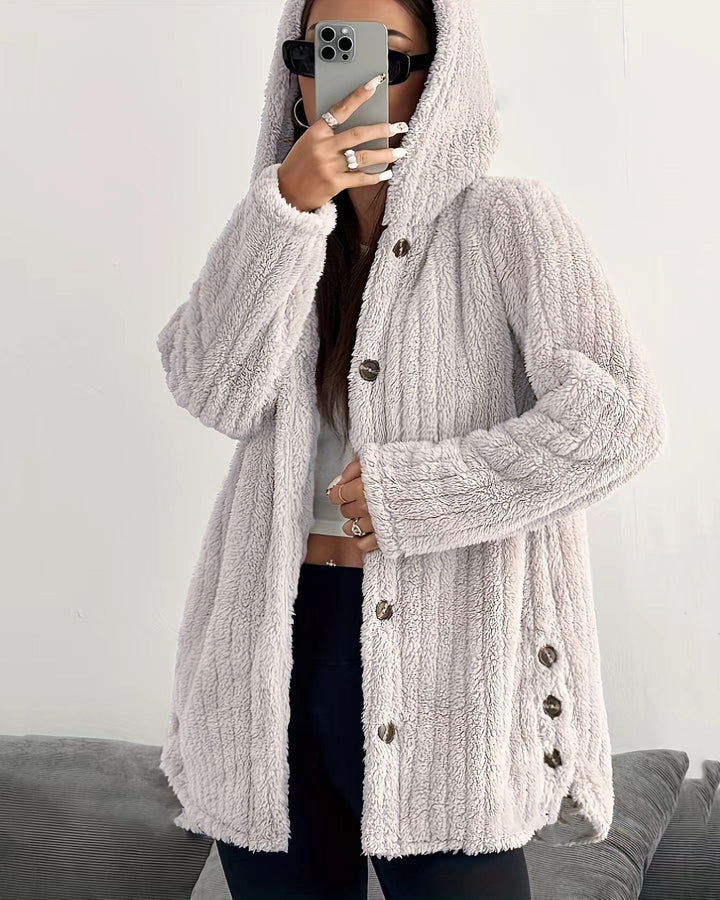 Solid Color Long Sleeve Hooded Loose Plush Jacket