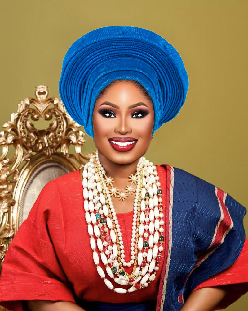 African Traditional Auto Gele Headtie, Pre‑Tied Headwrap Turban Cap