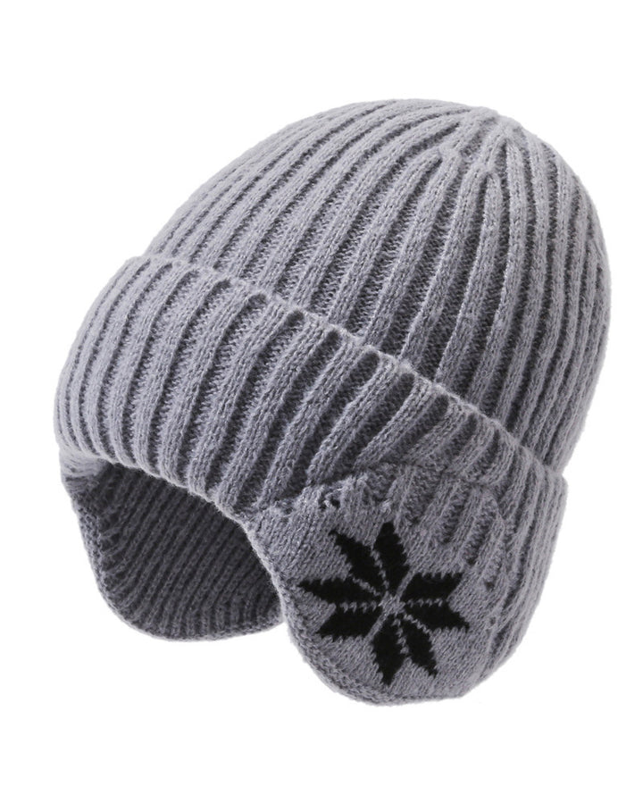 Fleece-lined Thermal Knit Earflap Hat with Snowflake Pattern