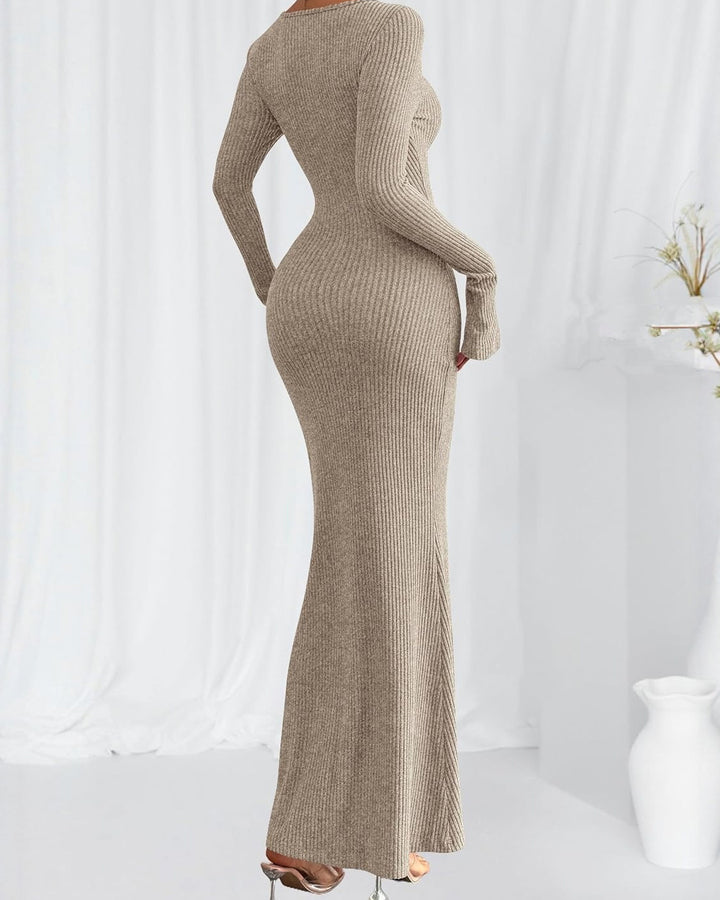 Autumn And Winter New Long Sleeve Round Neck Pit Knitted Hip Dress