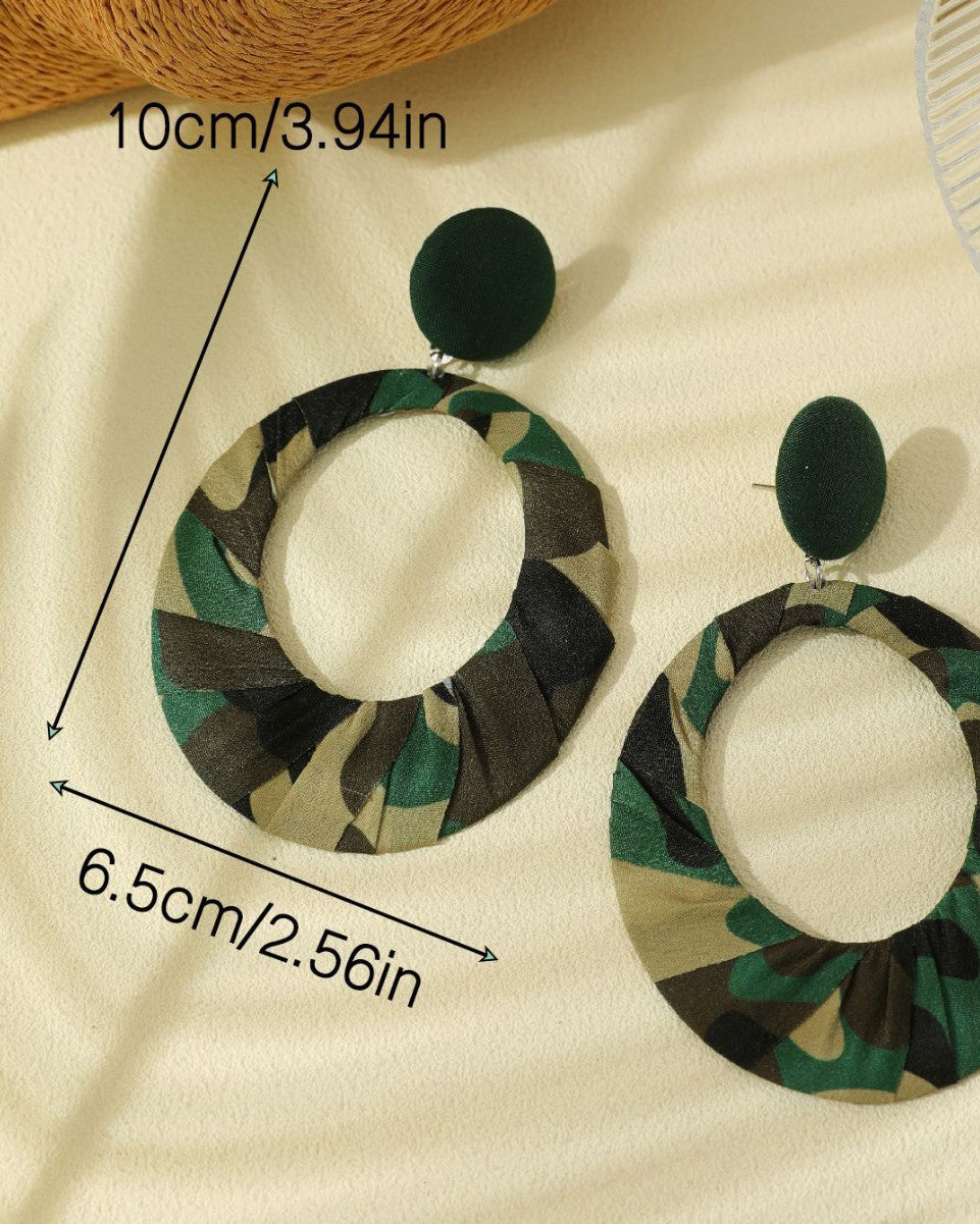 Camouflage Fabric Oval Geometric Women's Earrings