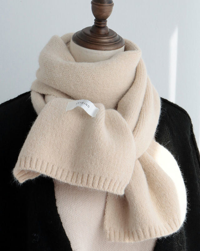 Solid Color Knitted Wool Scarf Women's Autumn And Winter Cashmere Winter Warm Small Scarf