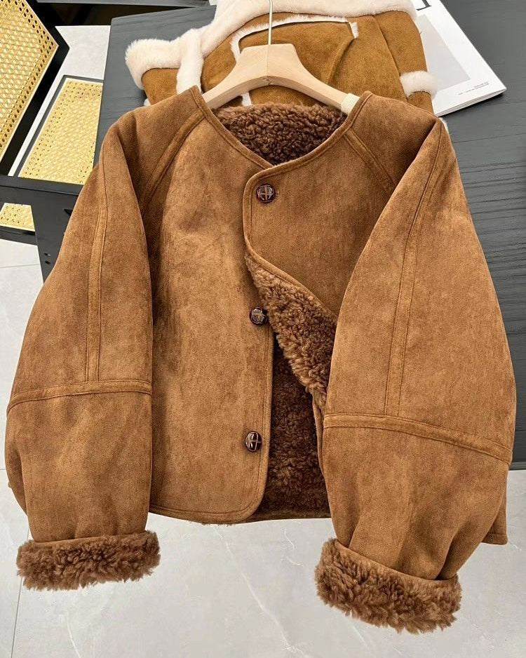 Thickened Lamb Suede Brown Jacket Coat