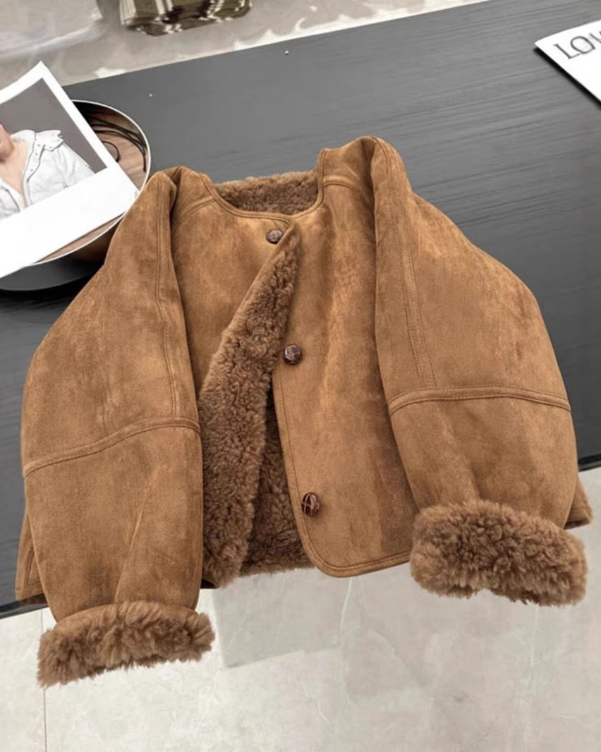 Thickened Lamb Suede Brown Jacket Coat