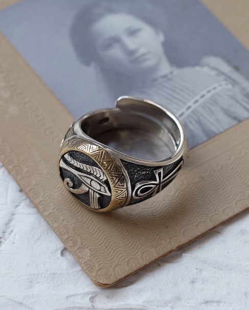 Egyptian Eye Of Horus Ankh Element Vintage Ring