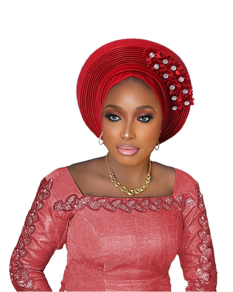 Adhesive Floral Appliqué Heavy-duty Craftsmanship Lurex Thread Layered Tie-strap Turban Hat