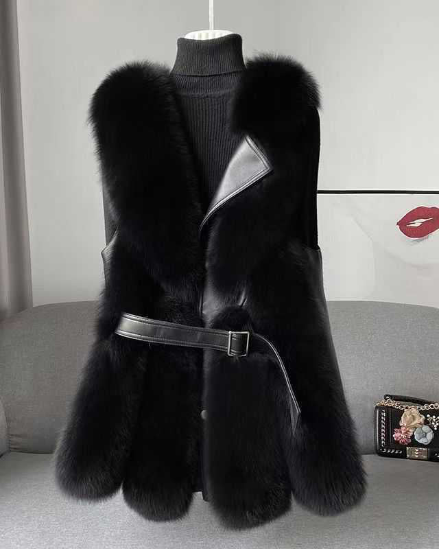 Women's Faux Fox Fur Vest Slim-Fit Slimming Fashionable Young Solid Color Jacket