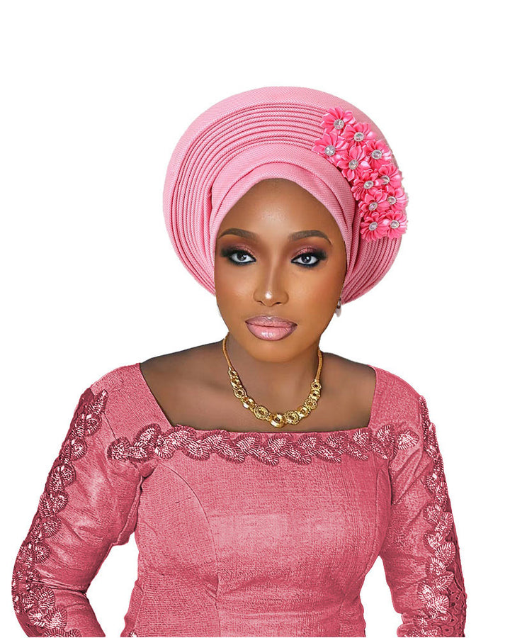 Adhesive Floral Appliqué Heavy-duty Craftsmanship Lurex Thread Layered Tie-strap Turban Hat