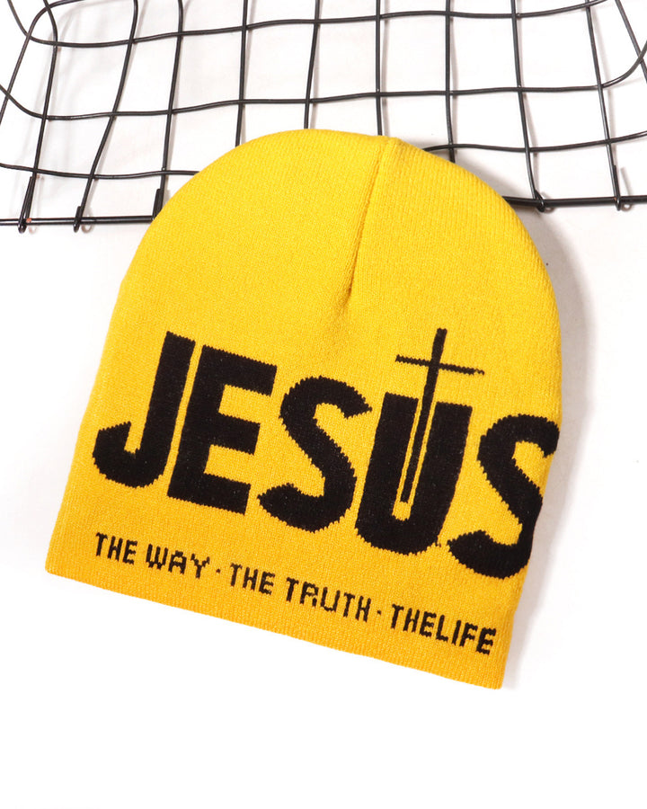Jesus Letter Y2k Style Knit Beanie Hat For Winter