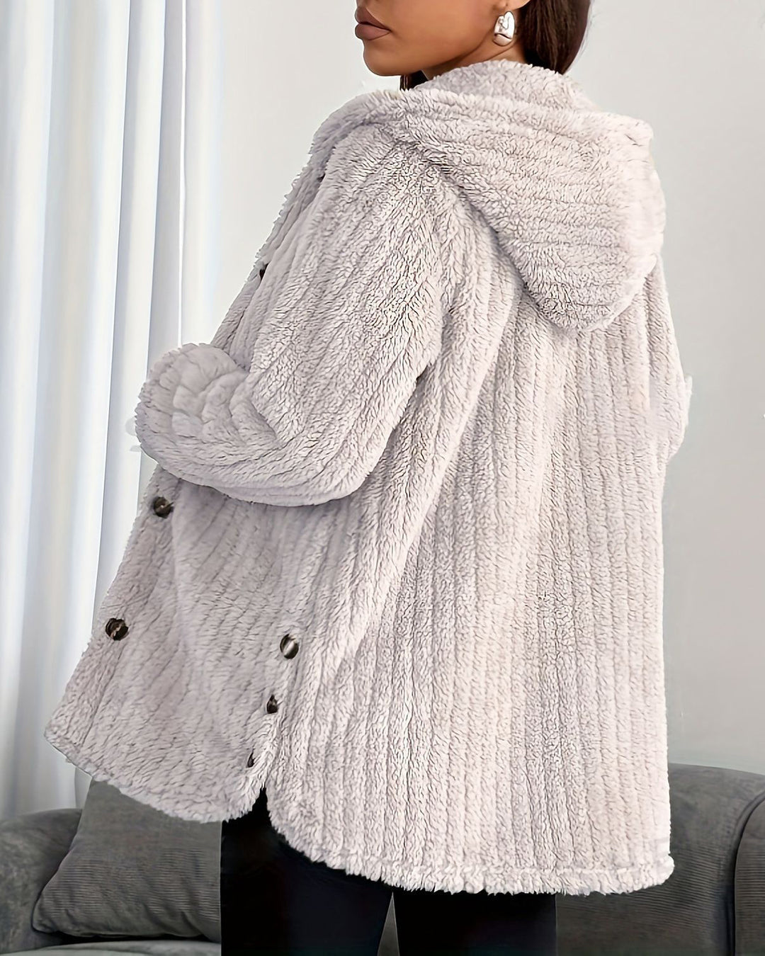 Solid Color Long Sleeve Hooded Loose Plush Jacket