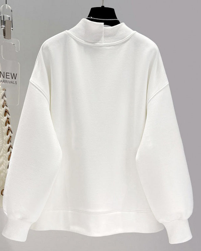 Half-High Neck Sweatshirt Winter Cropped Oversized Thickened Jacket