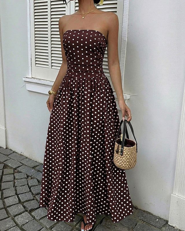 Sleeveless Tube-Elegant Polka Dot Print Dress