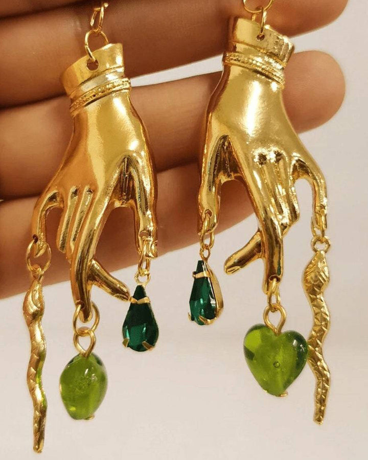 Ancient Egyptian Golden Hand Snake Gemstone Earrings