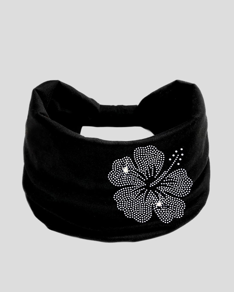 Wide Stretch Headband With Rhinestone Floral Decor