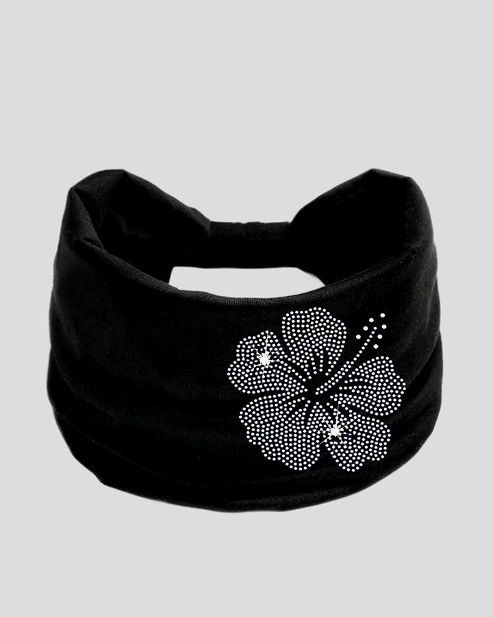 Wide Stretch Headband With Rhinestone Floral Decor