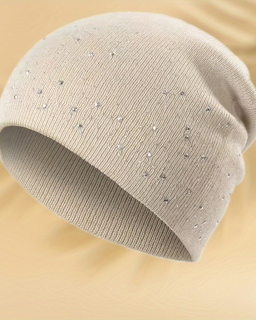 Double-Sided Rhinestone Embellished, Minimalist & Shiny Beanie Hat