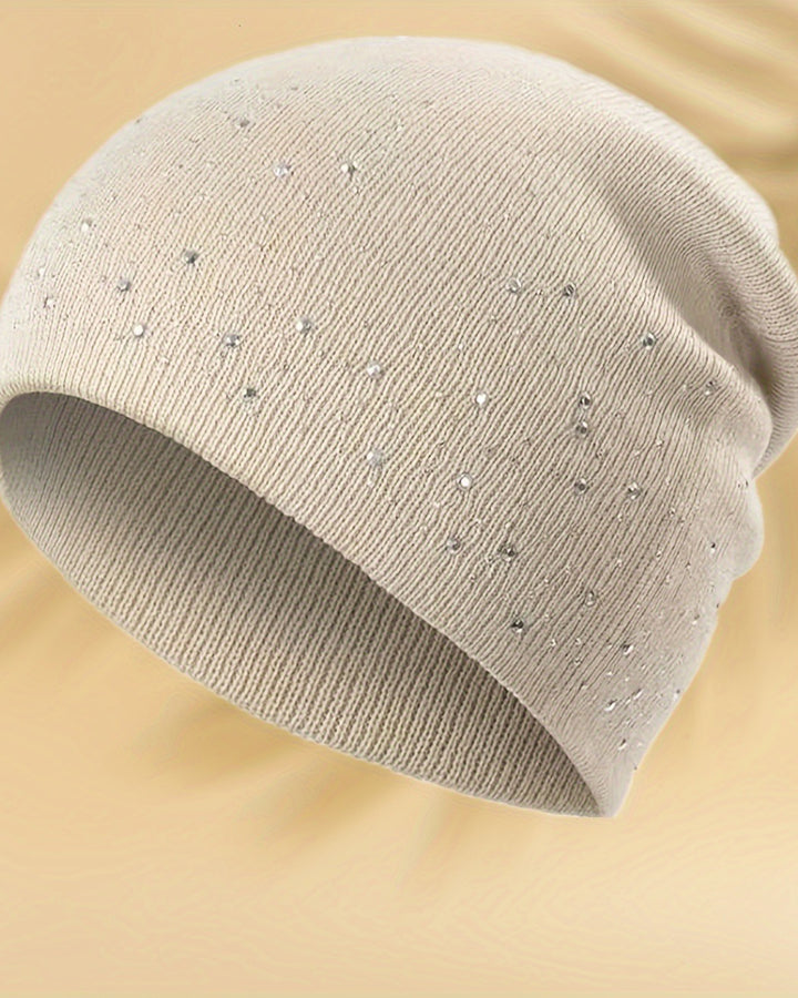 Double-Sided Rhinestone Embellished, Minimalist & Shiny Beanie Hat