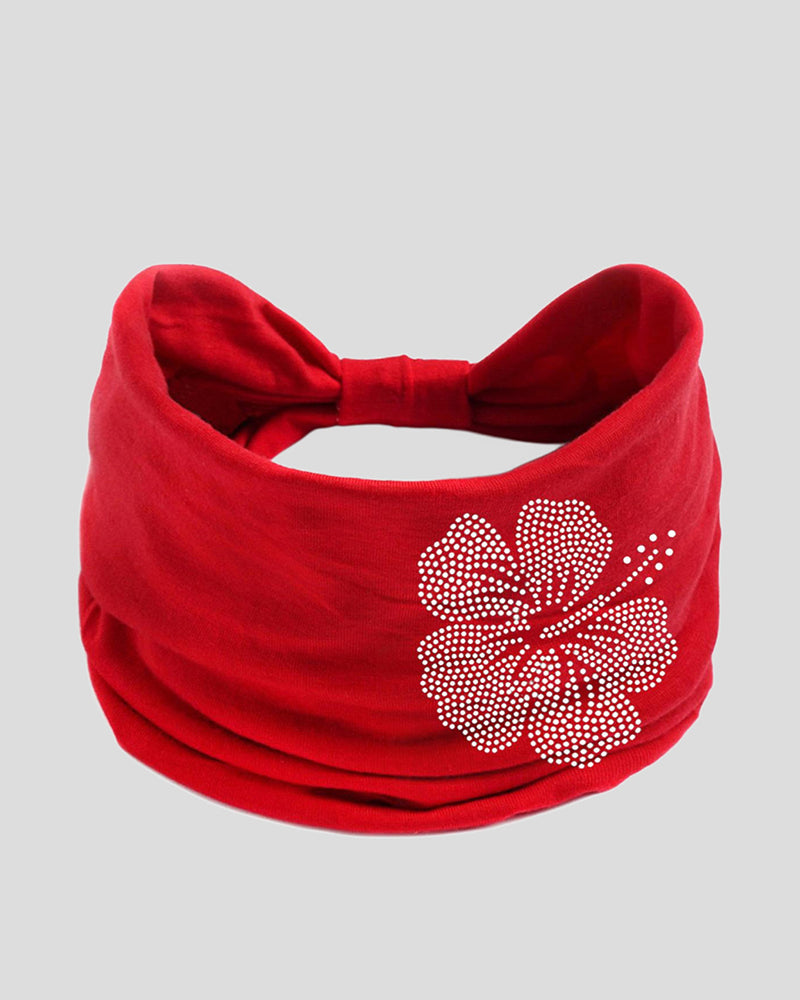 Wide Stretch Headband With Rhinestone Floral Decor