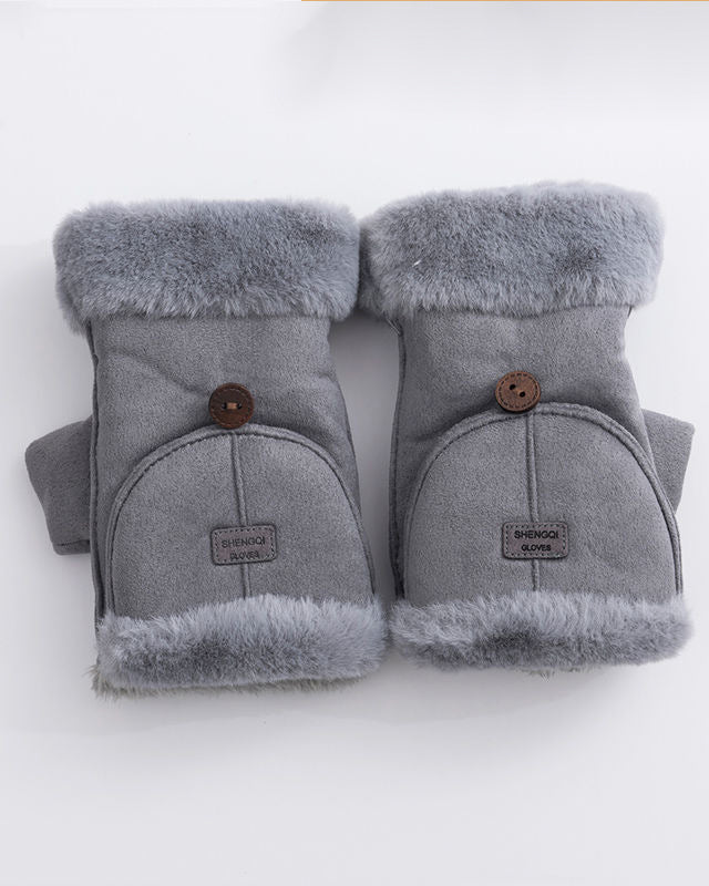 Suede Fleece-Lined Insulated Adjustable Gloves
