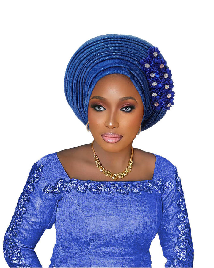 Adhesive Floral Appliqué Heavy-duty Craftsmanship Lurex Thread Layered Tie-strap Turban Hat