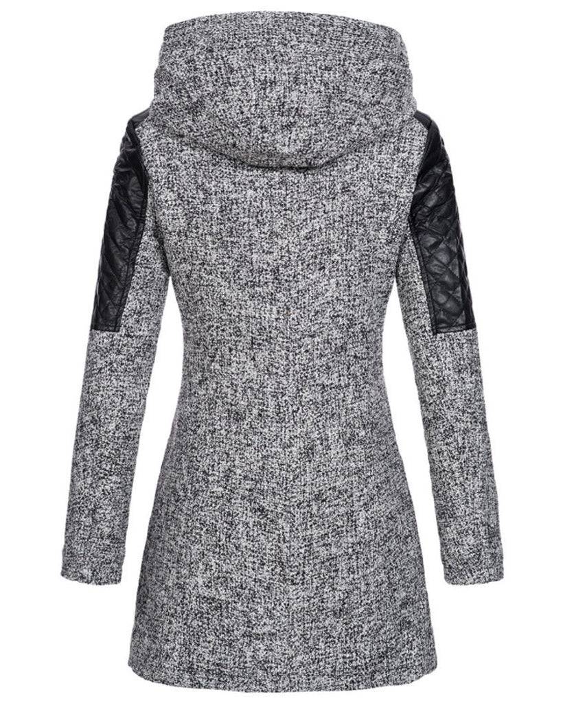 Amazon Women's Autumn And Winter Mid-length Hooded Loose Slant Zipper Wool Coat Coat Composite Plush Cotton-padded Jacket