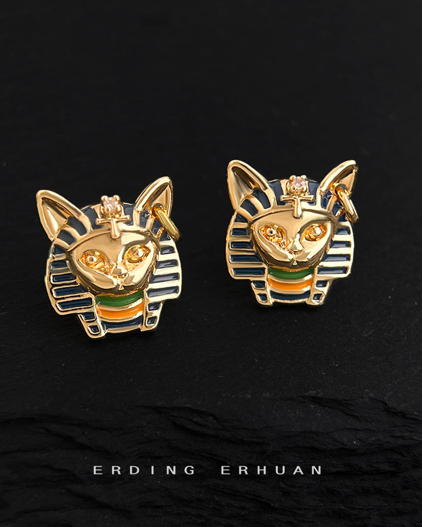 Egyptian Cat-head Pharaoh Silver-plated Needle Earrings
