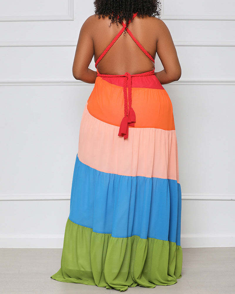 Women's Contrast Lace-Up Chiffon Dress