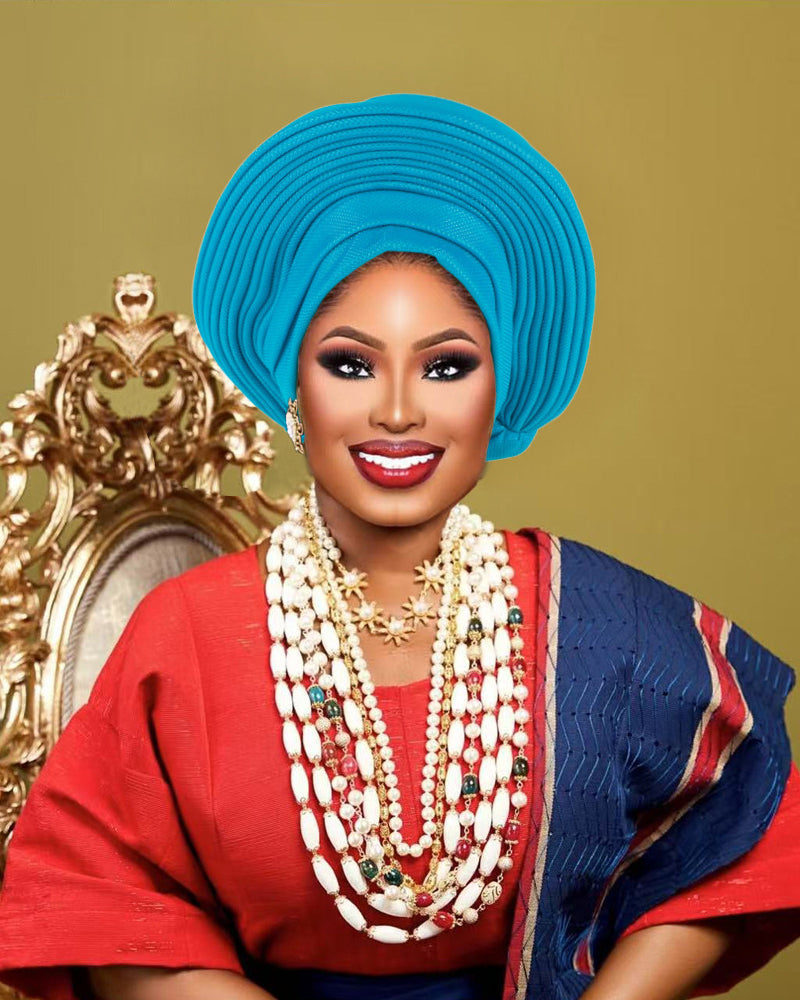 African Traditional Auto Gele Headtie, Pre‑Tied Headwrap Turban Cap