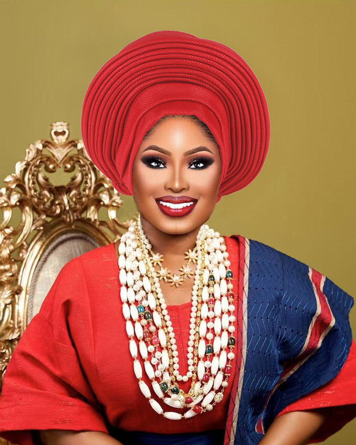 African Traditional Auto Gele Headtie, Pre‑Tied Headwrap Turban Cap