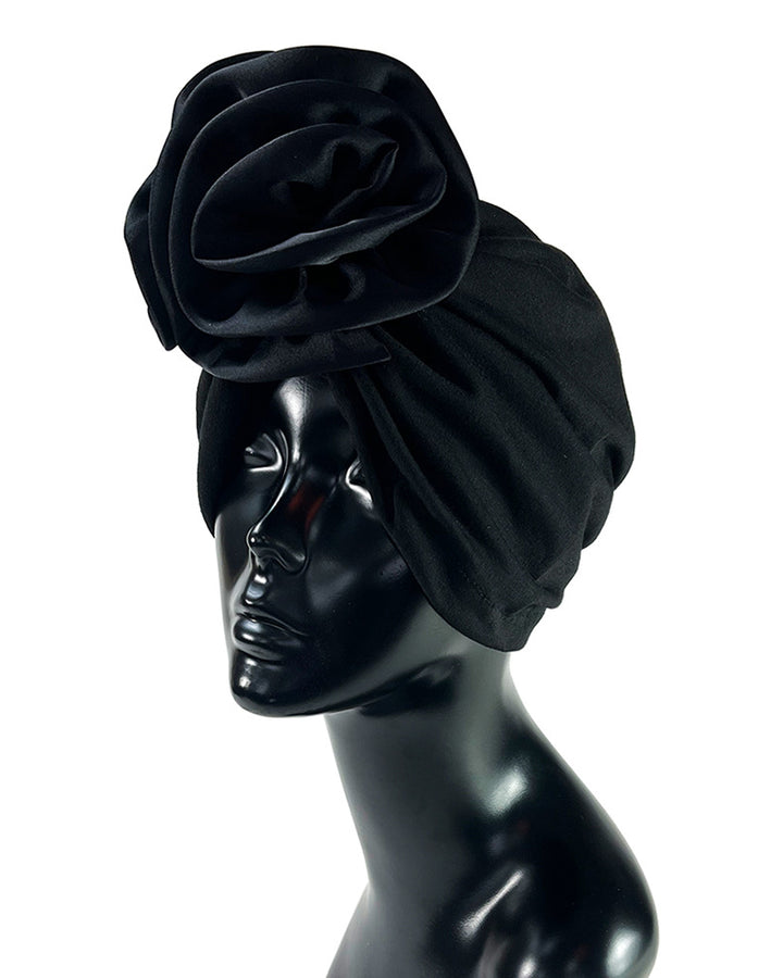Solid Color Flower-Accented Stretchy Headwrap Hat