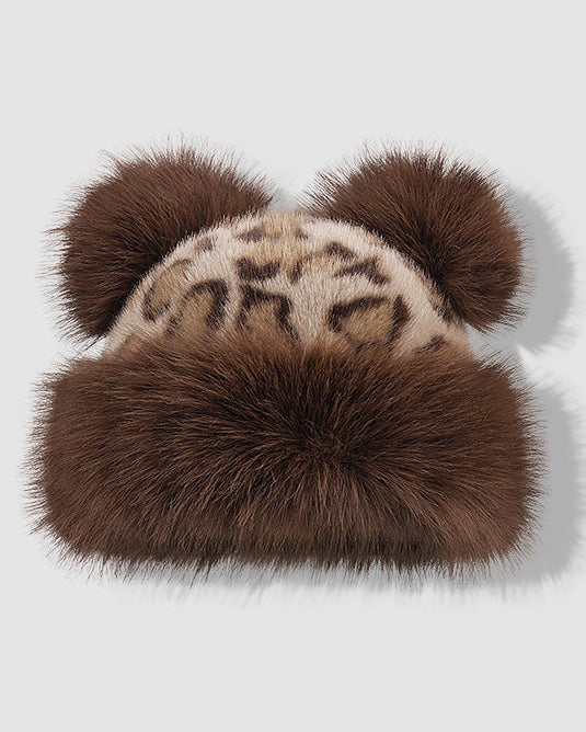 Autumn And Winter Bear Ears Thickened Warm Ear Protection Leopard Plush Mongolian Hat