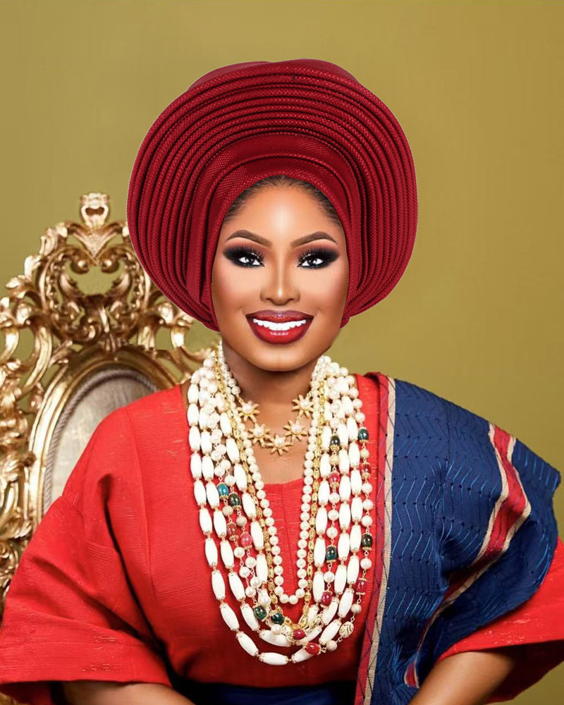 African Traditional Auto Gele Headtie, Pre‑Tied Headwrap Turban Cap