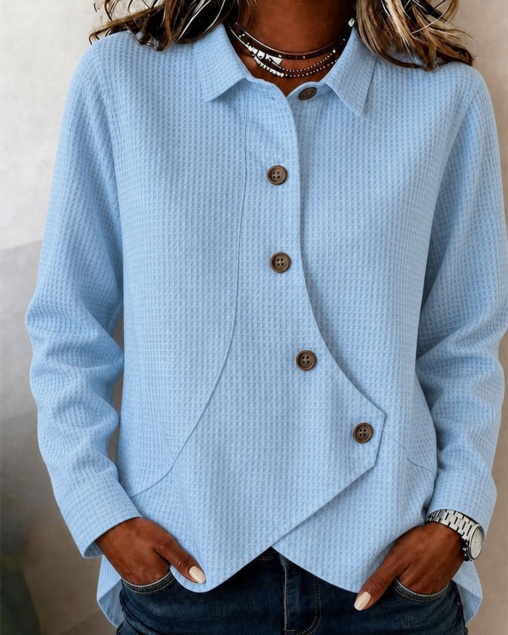 Casual Solid Color Waffle Pattern Irregular Long-sleeved Top