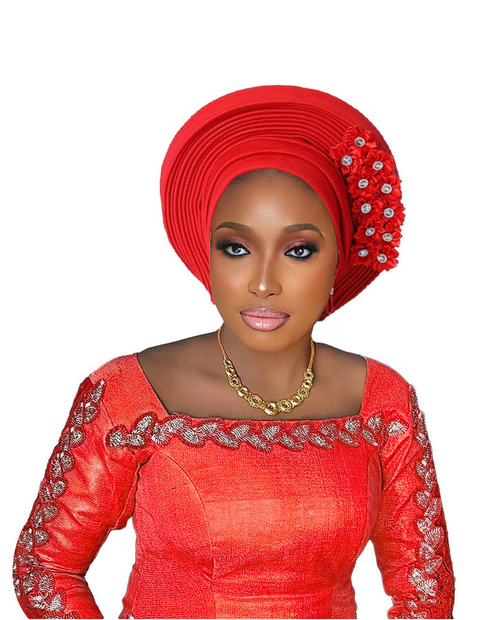 Adhesive Floral Appliqué Heavy-duty Craftsmanship Lurex Thread Layered Tie-strap Turban Hat