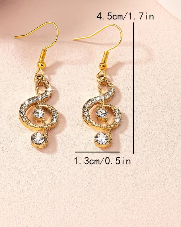 Elegant Music Note Dangle Earrings with Sparkling Rhinestones