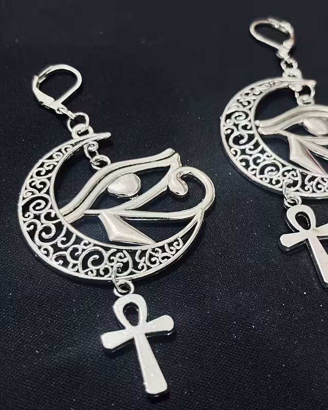 A Pair of Hollow Crescent Moon Earrings, Horus Eye Pendant Jewelry, Trendy Divine Eye Earrings, Bohemian Style Charming Jewelry Gift.