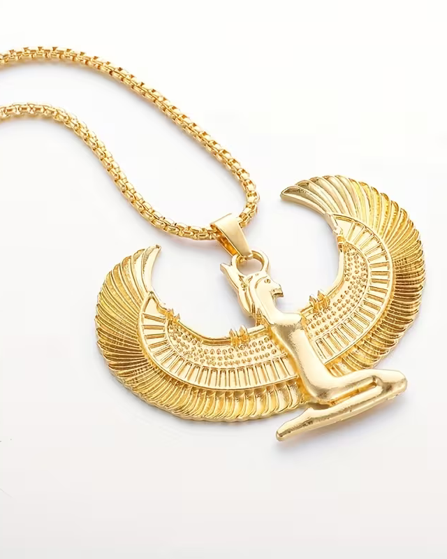 1pc Fashion Ancient Egyptian Goddess Spread Wings Pendant Necklace For Men And Women, Retro Good Luck Amulet Jewelry Gift