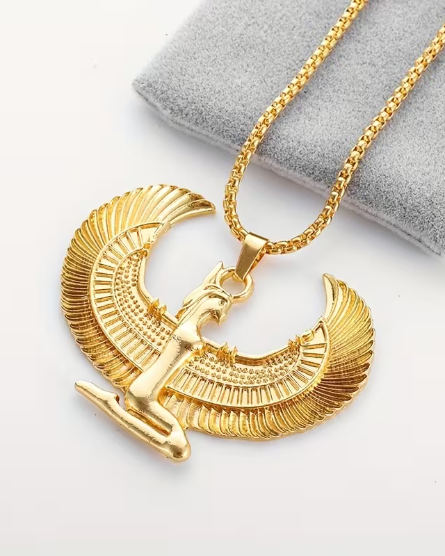 1pc Fashion Ancient Egyptian Goddess Spread Wings Pendant Necklace For Men And Women, Retro Good Luck Amulet Jewelry Gift